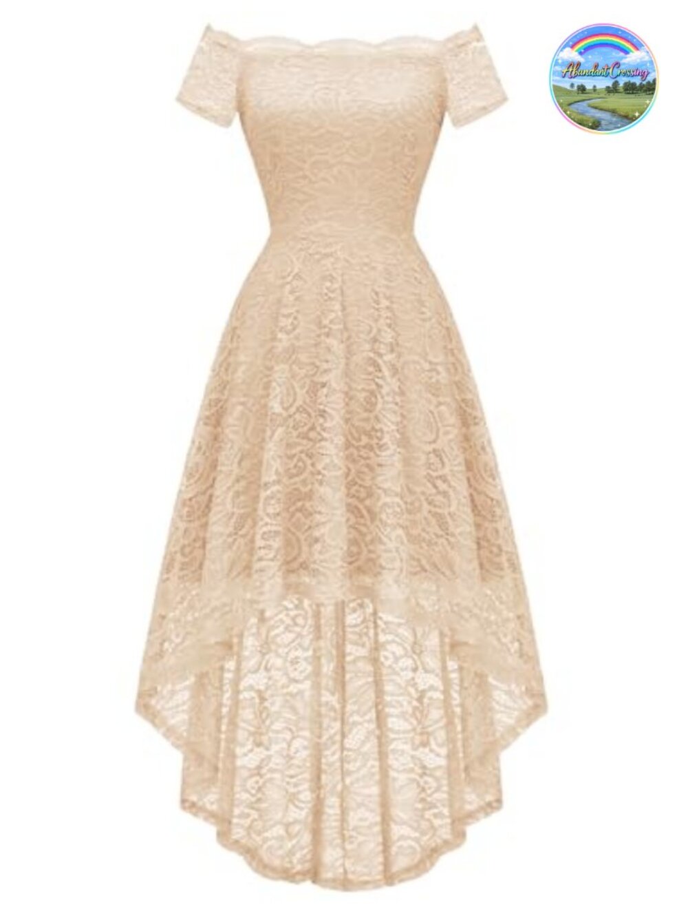 Lace Off Shoulder High Low Cocktail Formal Dress